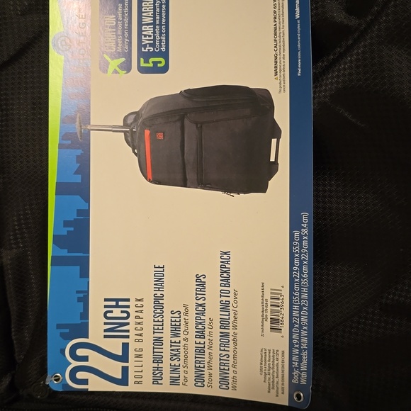 COPY - Protege Black 22 inch Rolling Backpack wheels luggage - Picture 3 of 8